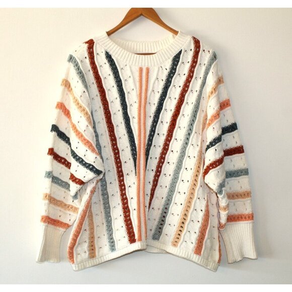 Maurices Chenille Stripped Dolman Sweater Multicolor Crochet Size XL Cozy Comfy - Picture 4 of 9